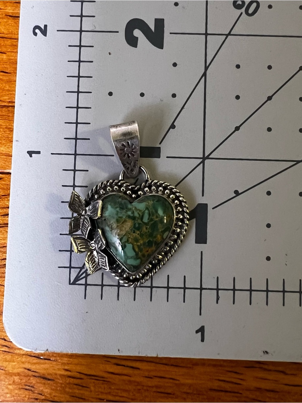 Sterling Silver Green Kingman Turquoise Heart Pendant | Southwestern - Picture 10 of 12
